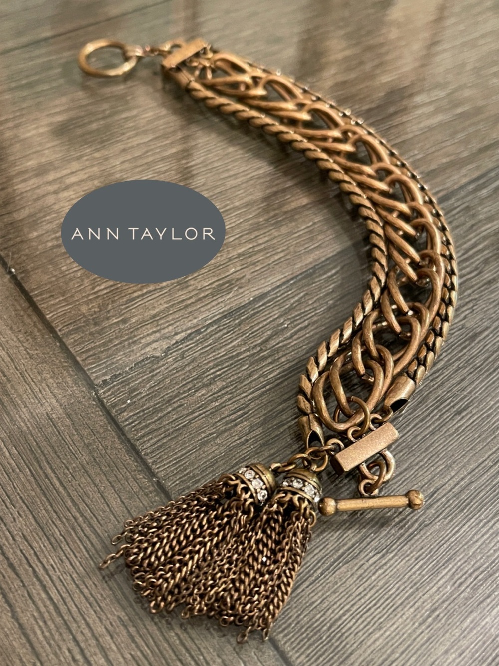 Ann Taylor Bronze - Antique Gold-tone Multi-Chain Tassel Toggle Bracelet
